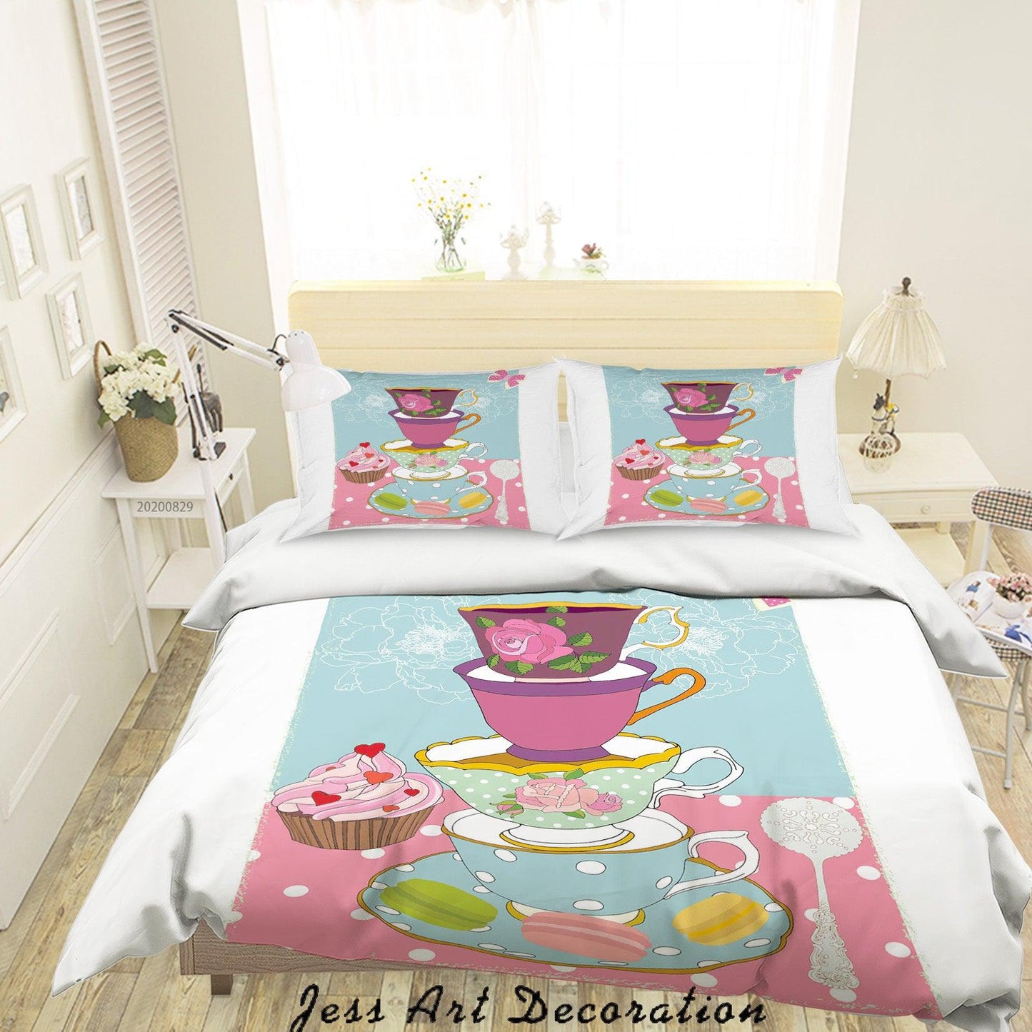 3D Abstract Hand Draw Cartoon Teacup Dessert Pattern Quilt Cover Set Bedding Set Duvet Cover Pillowcases WJ 3565