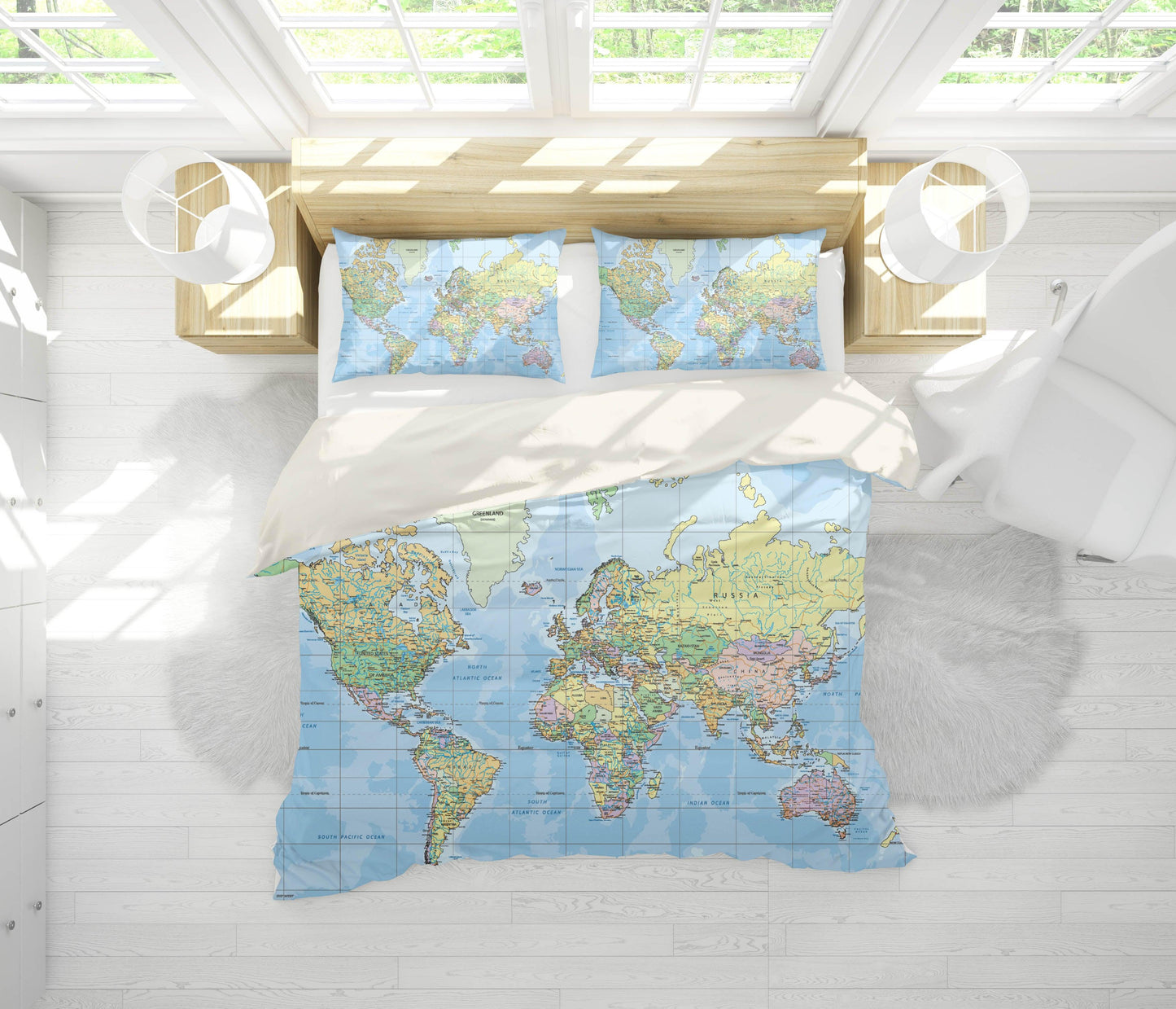 3D Blue World Map Quilt Cover Set Bedding Set Pillowcases 251