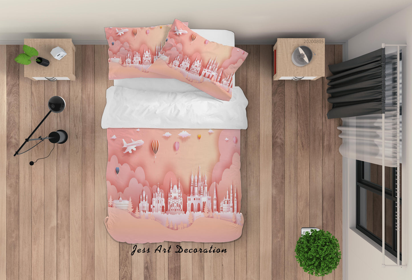 3D Cartoon Pink Castle Airplane Balloon Quilt Cover Set Bedding Set Duvet Cover Pillowcases LXL 75