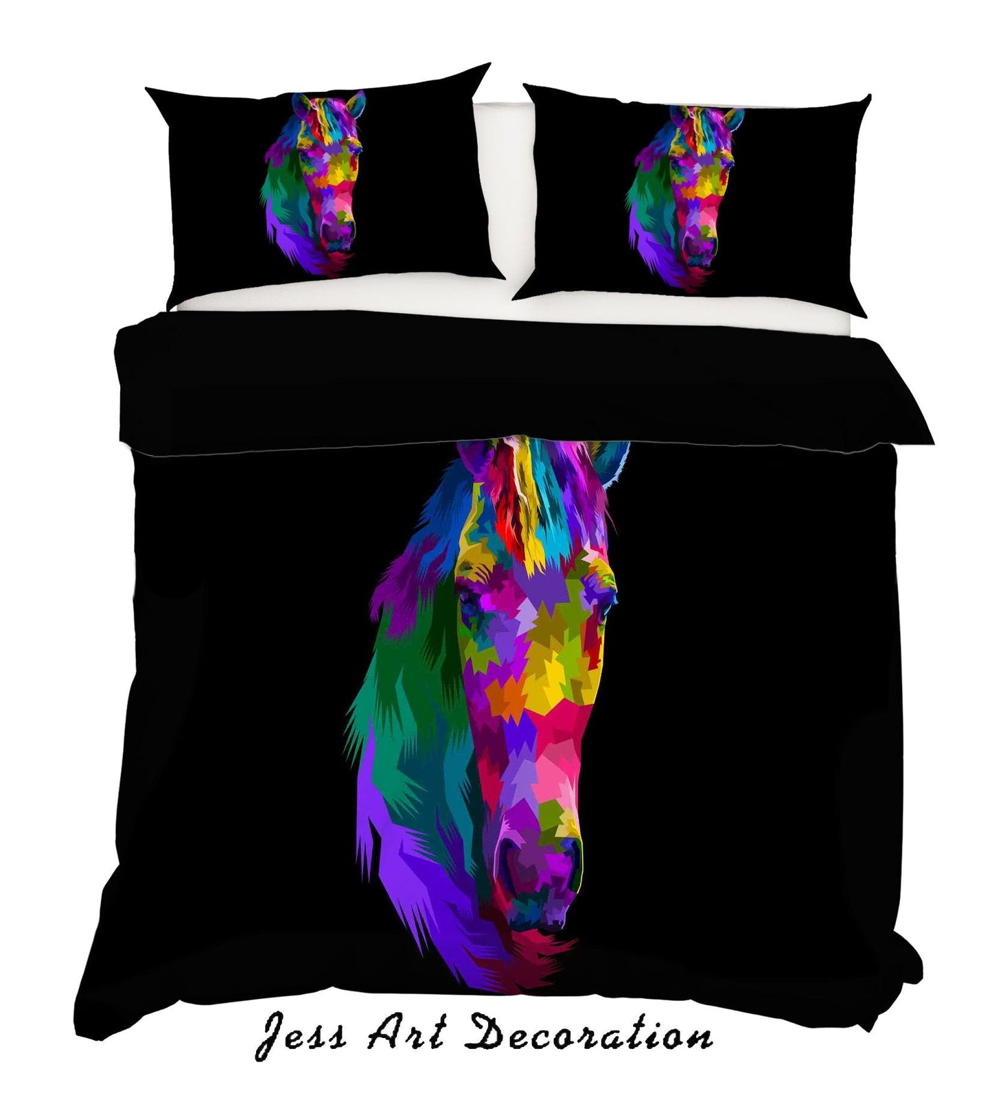 3D Black Colorful Horse Quilt Cover Set Bedding Set Pillowcases SF24