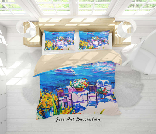 3D Blue Landscape Oil Painting Quilt Cover Set Bedding Set Duvet Cover Pillowcases A037 LQH