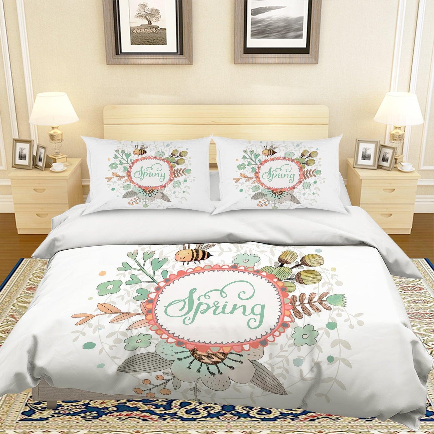 3D Cartoon Bee Flower Quilt Cover Set Bedding Set Pillowcases 34