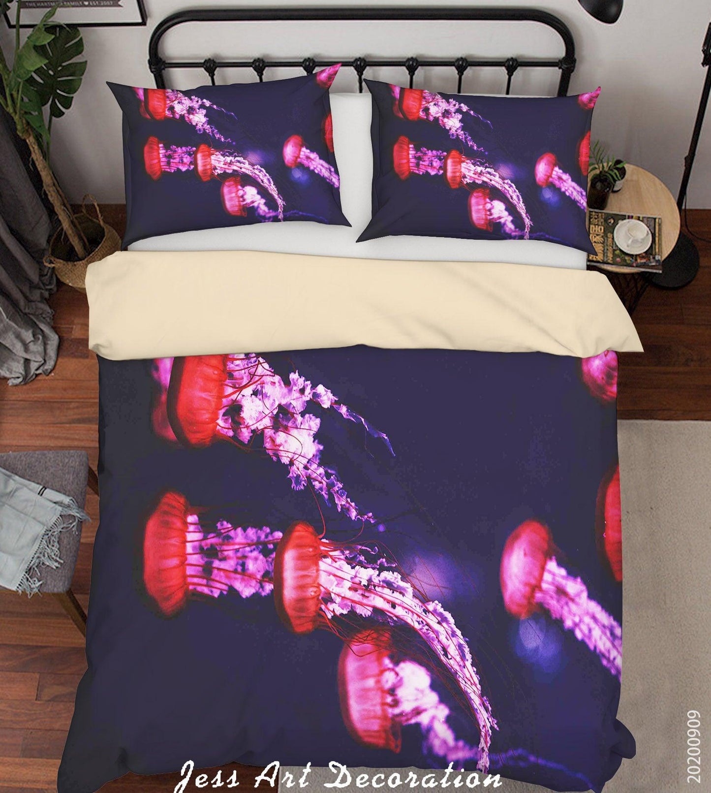 3D Beautiful Red Purple Jellyfishes Underwater Quilt Cover Set Bedding Set Duvet Cover Pillowcases WJ 1908