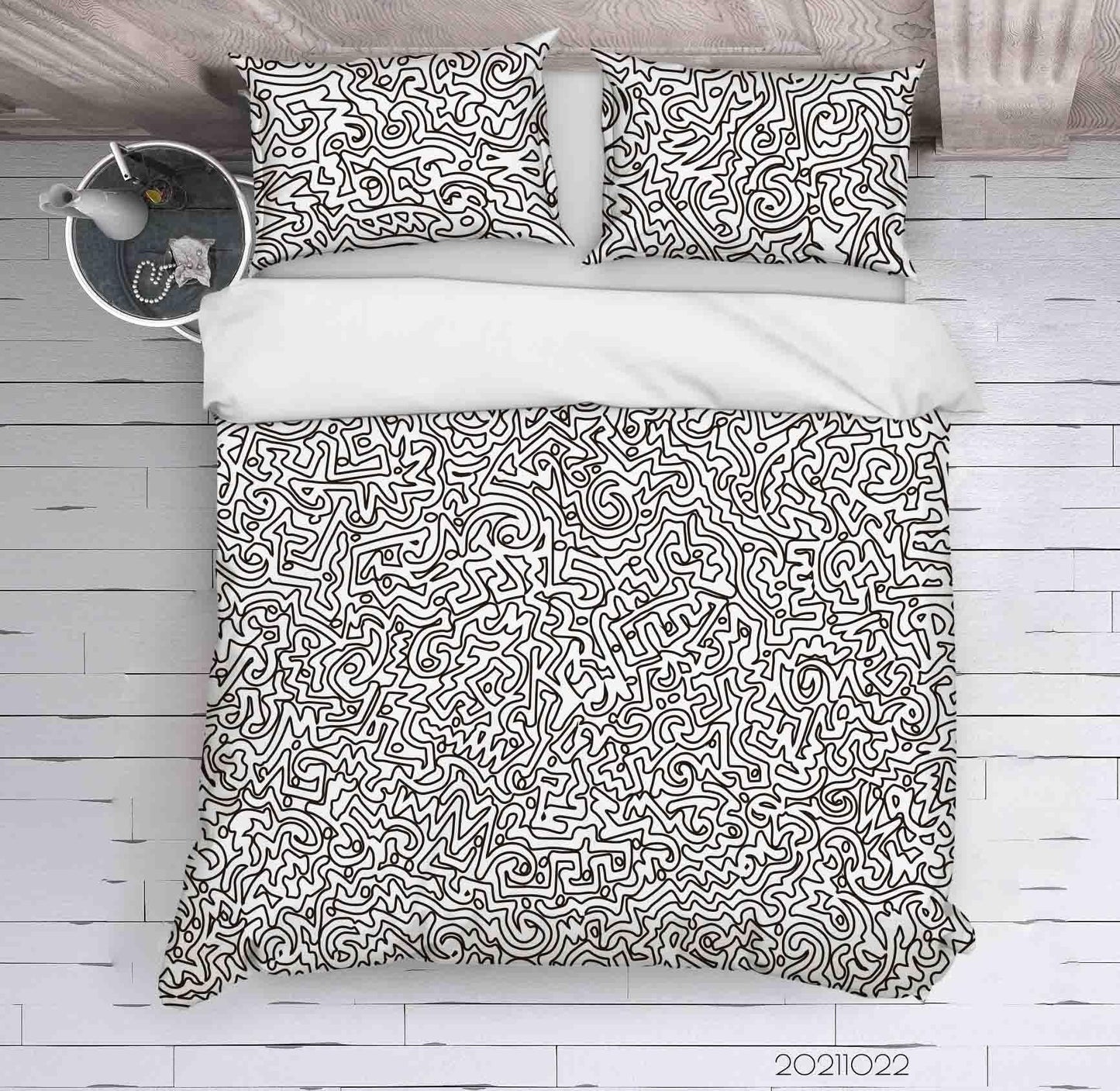 3D Abstract Grey Alphabet Graffiti Quilt Cover Set Bedding Set Duvet Cover Pillowcases 12