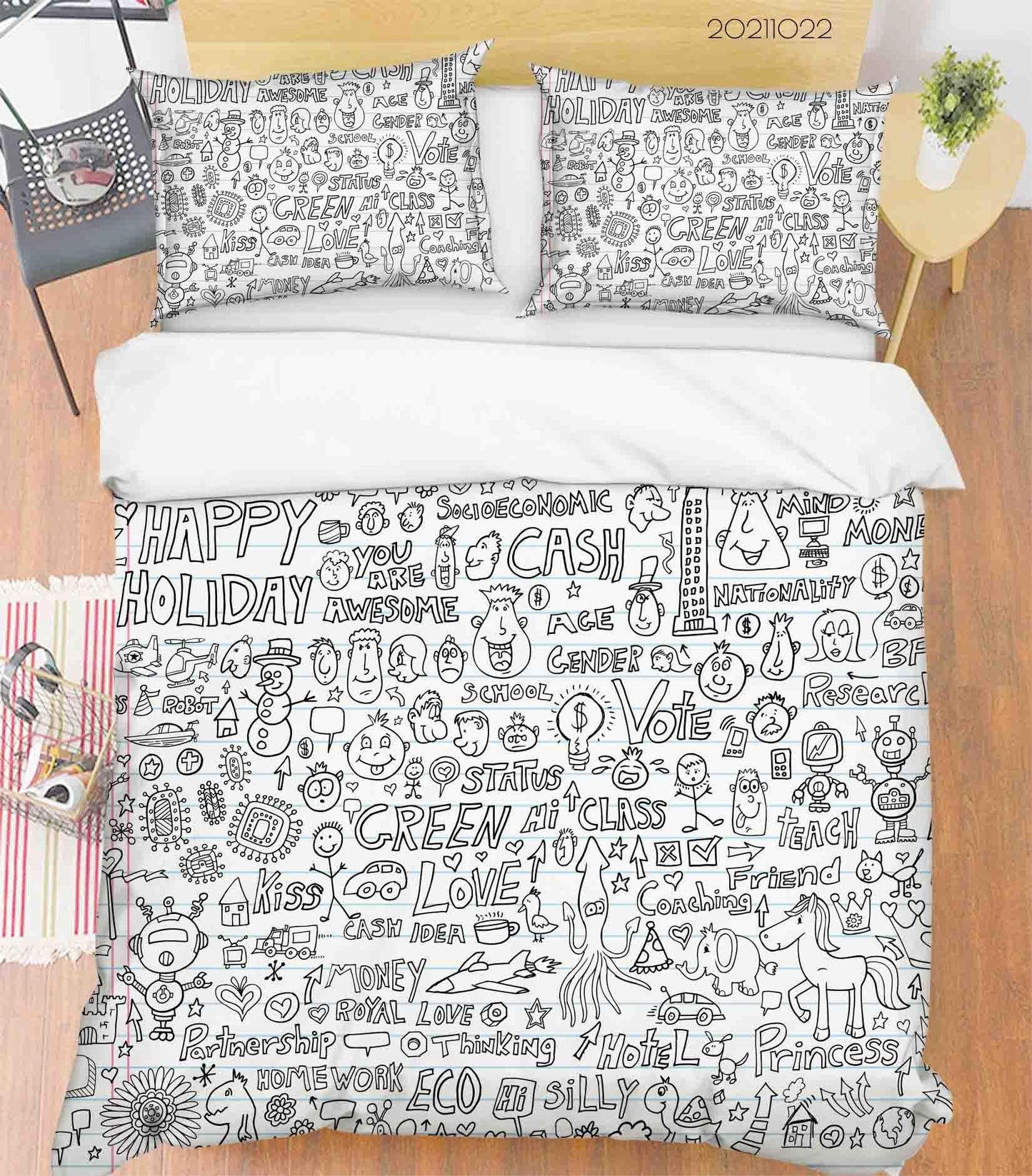 3D Cartoon Illustration Doodle Quilt Cover Set Bedding Set Duvet Cover Pillowcases 69
