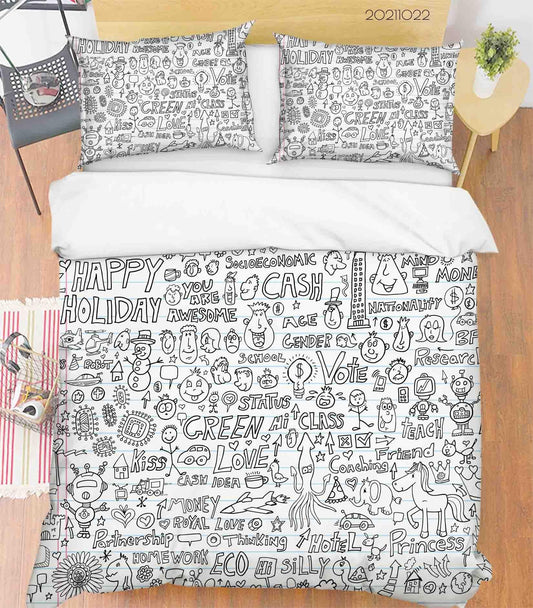 3D Cartoon Illustration Doodle Quilt Cover Set Bedding Set Duvet Cover Pillowcases 69