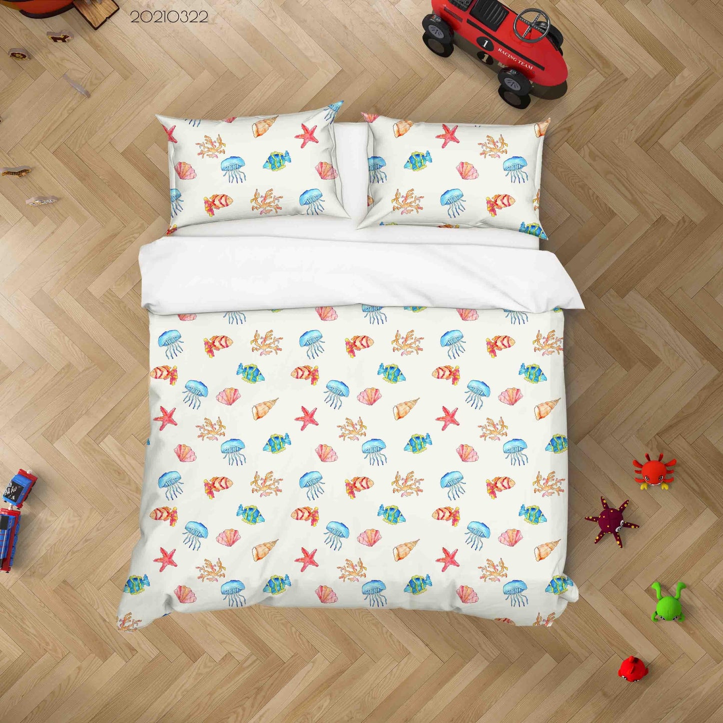 3D Cartoon Jellyfish Coral Fish Quilt Cover Set Bedding Set Duvet Cover Pillowcases 39 LQH