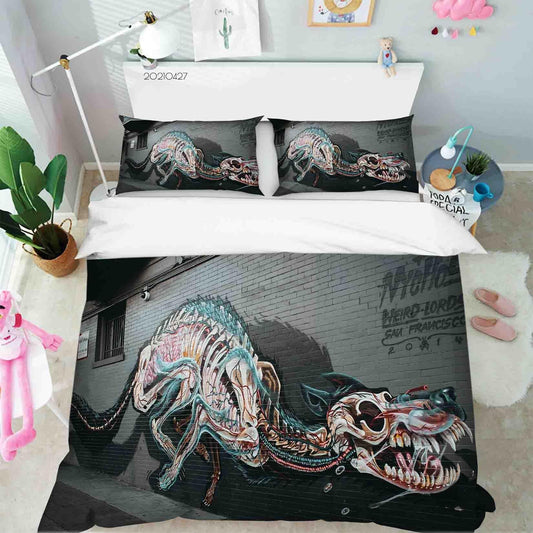 3D Abstract Dinosaur Street Graffiti Quilt Cover Set Bedding Set Duvet Cover Pillowcases 126