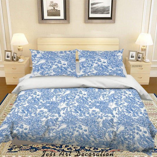 3D Blue Flowers Leaves Pattern Quilt Cover Set Bedding Set Duvet Cover Pillowcases WJ 1472