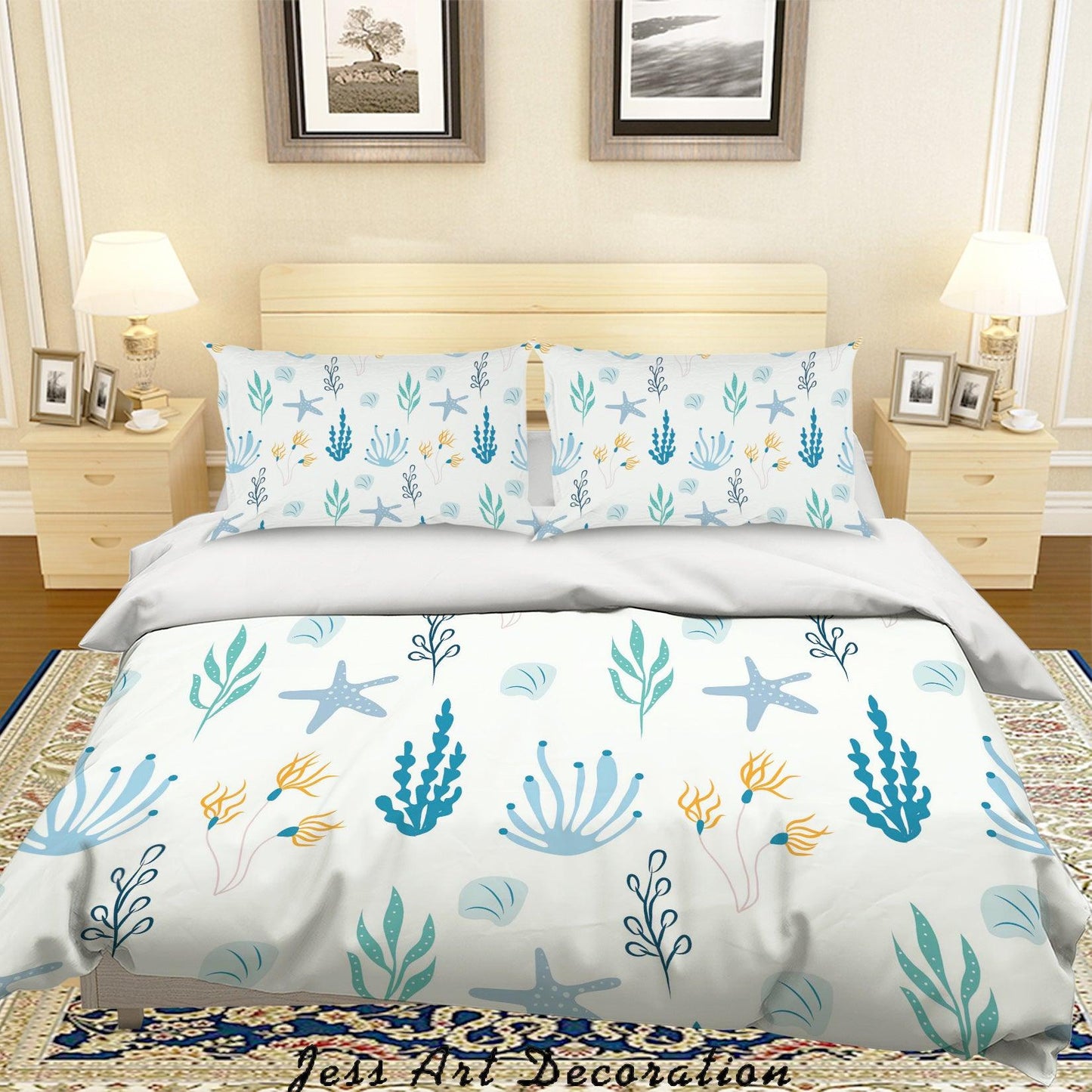 3D Blue Starfish Leaves Quilt Cover Set Bedding Set Pillowcases 16