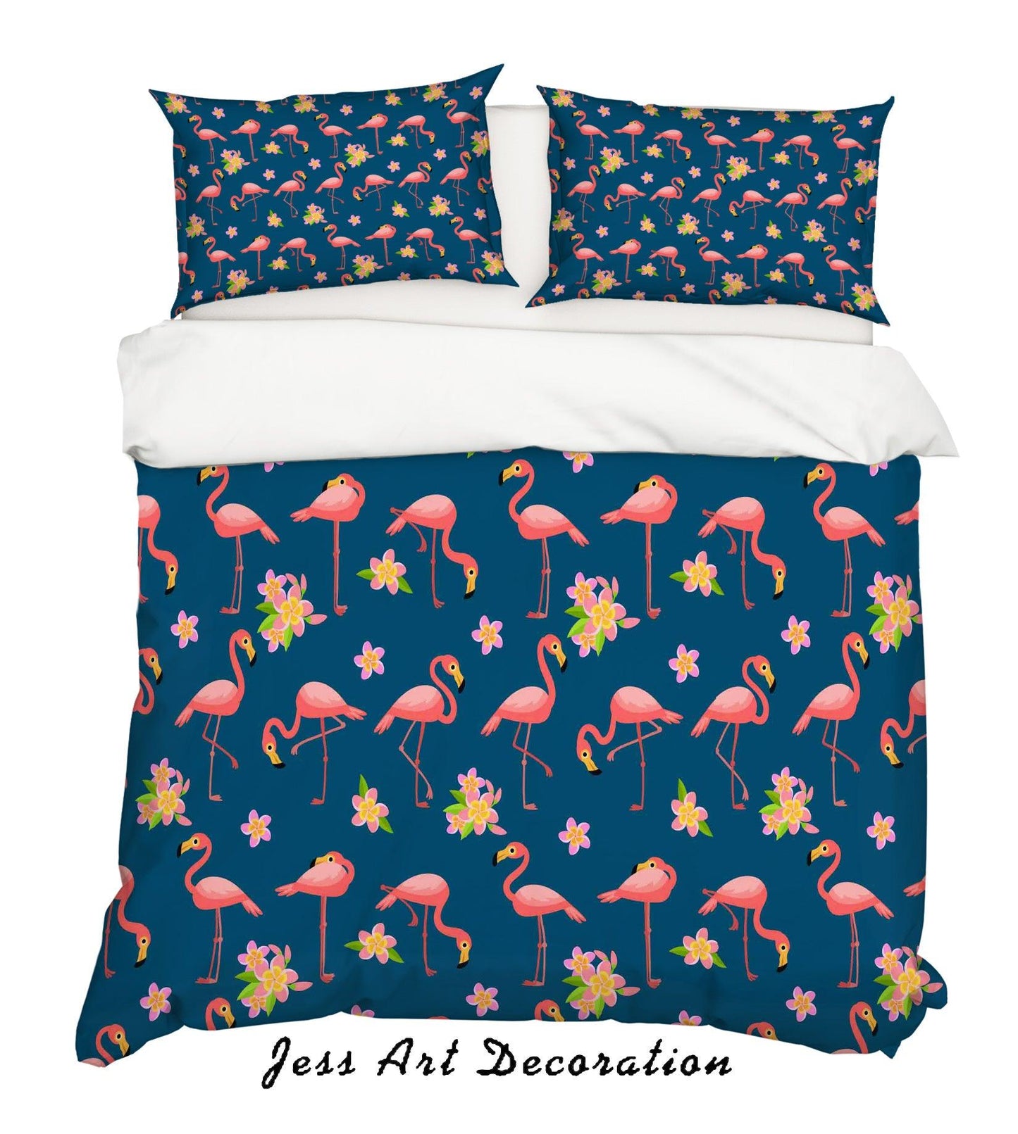3D Cartoon Flamingo Blue Quilt Cover Set Bedding Set Pillowcases 29