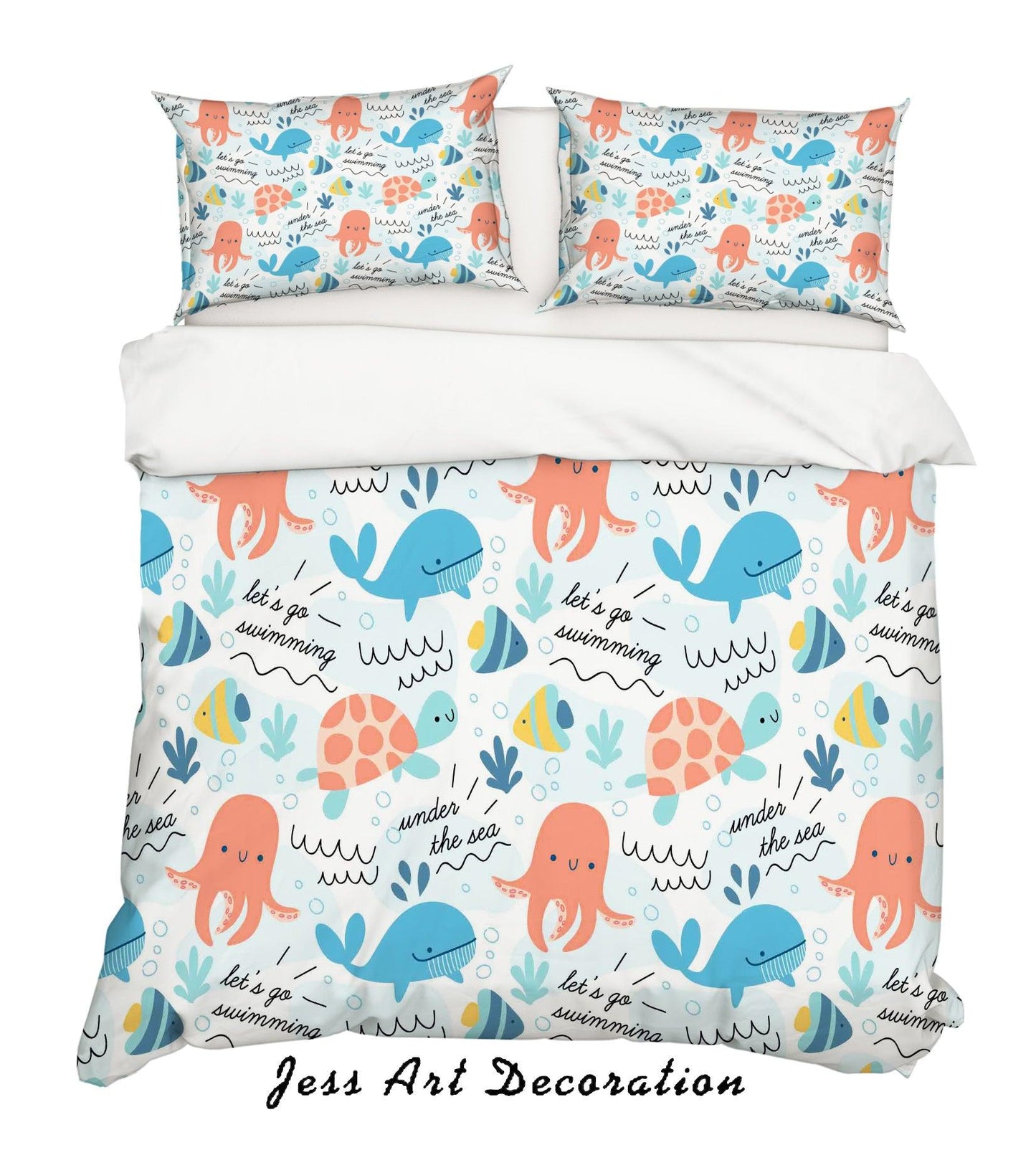 3D Cartoon Dolphin Octopus Turtle Quilt Cover Set Bedding Set Pillowcases 17