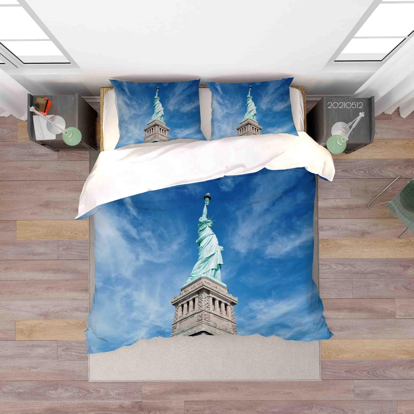 3D Blue Sky Statue of Liberty Quilt Cover Set Bedding Set Duvet Cover Pillowcases 229
