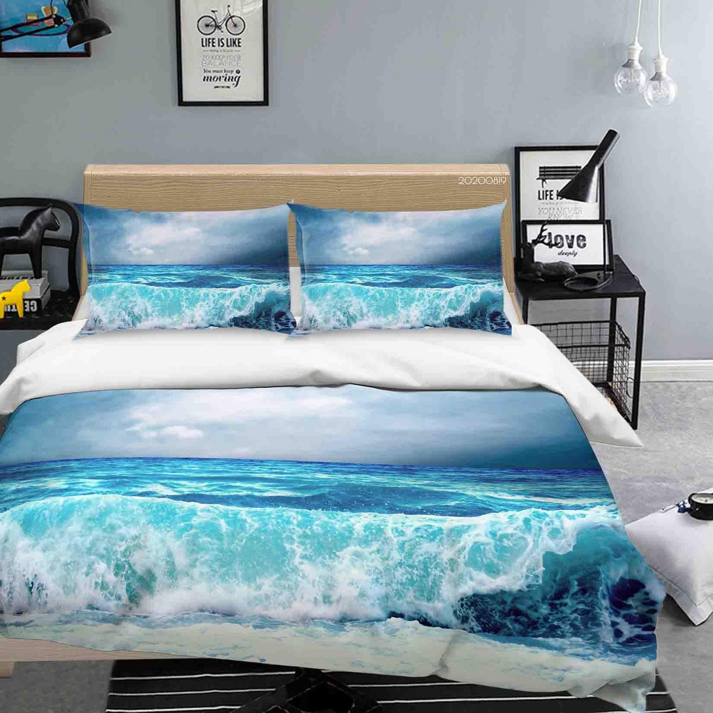 3D Blue Sea Spindrift Cloudy Sky Quilt Cover Set Bedding Set Duvet Cover Pillowcases JN 1200