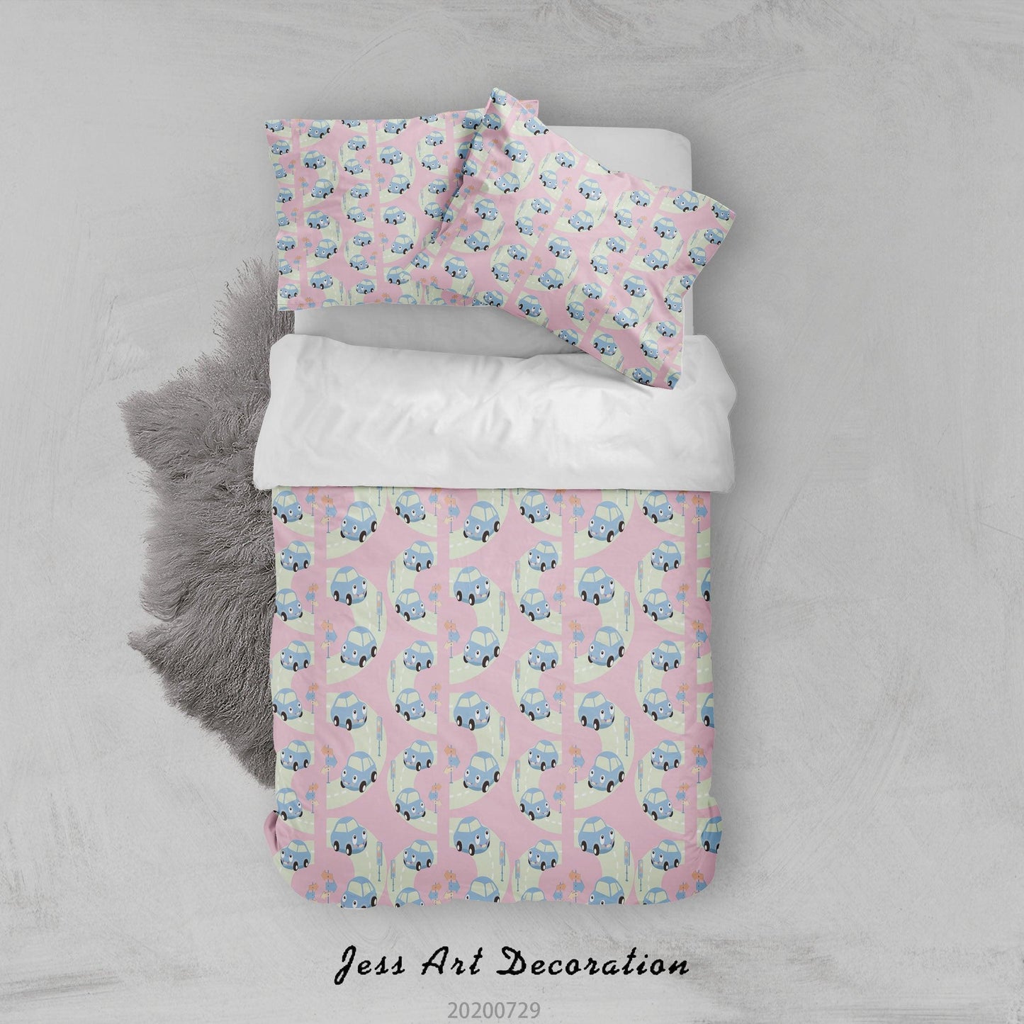 3D Cartoon Pink Car Quilt Cover Set Bedding Set Duvet Cover Pillowcases LXL 151