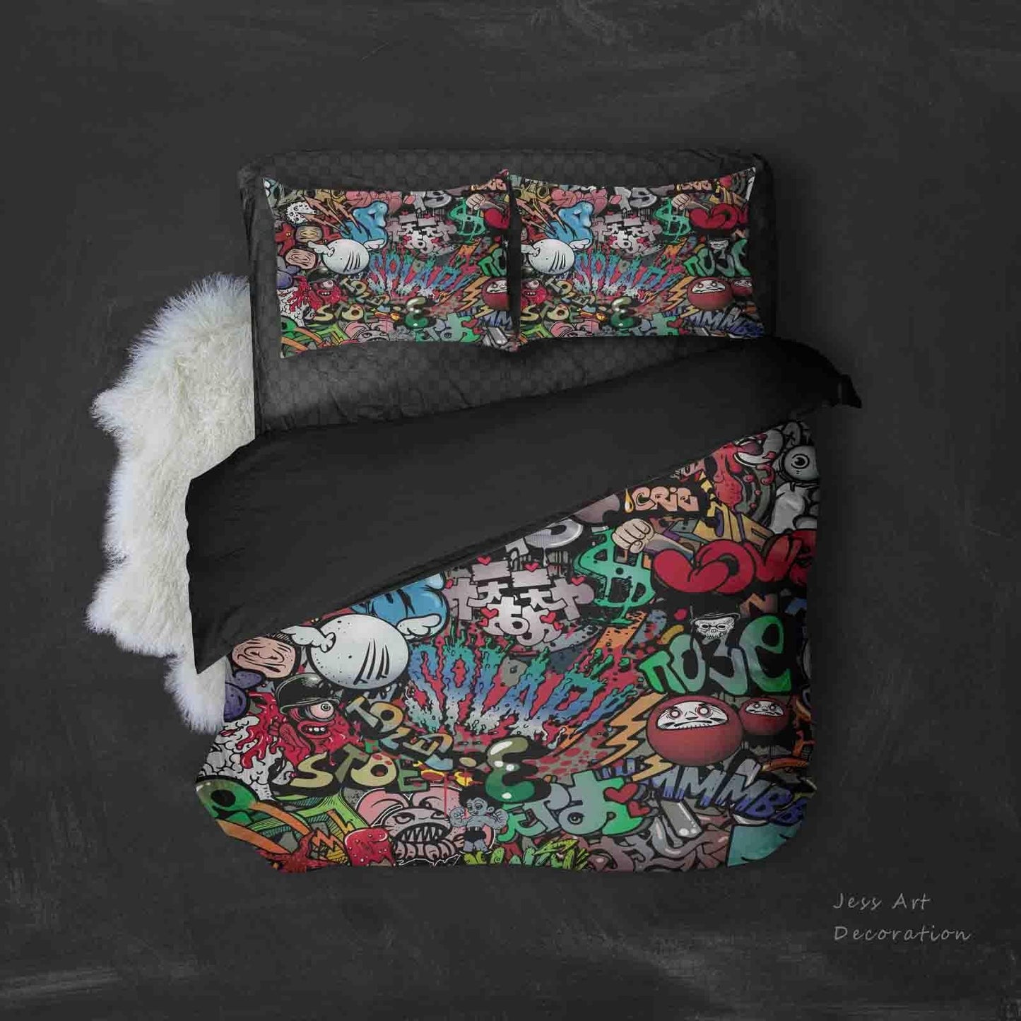 3D Cartoon Graffiti Quilt Cover Set Bedding Set Duvet Cover Pillowcases SF084