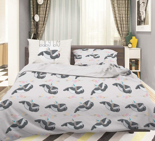 3D Cartoon Ocean Whale Quilt Cover Set Bedding Set Duvet Cover Pillowcases LXL