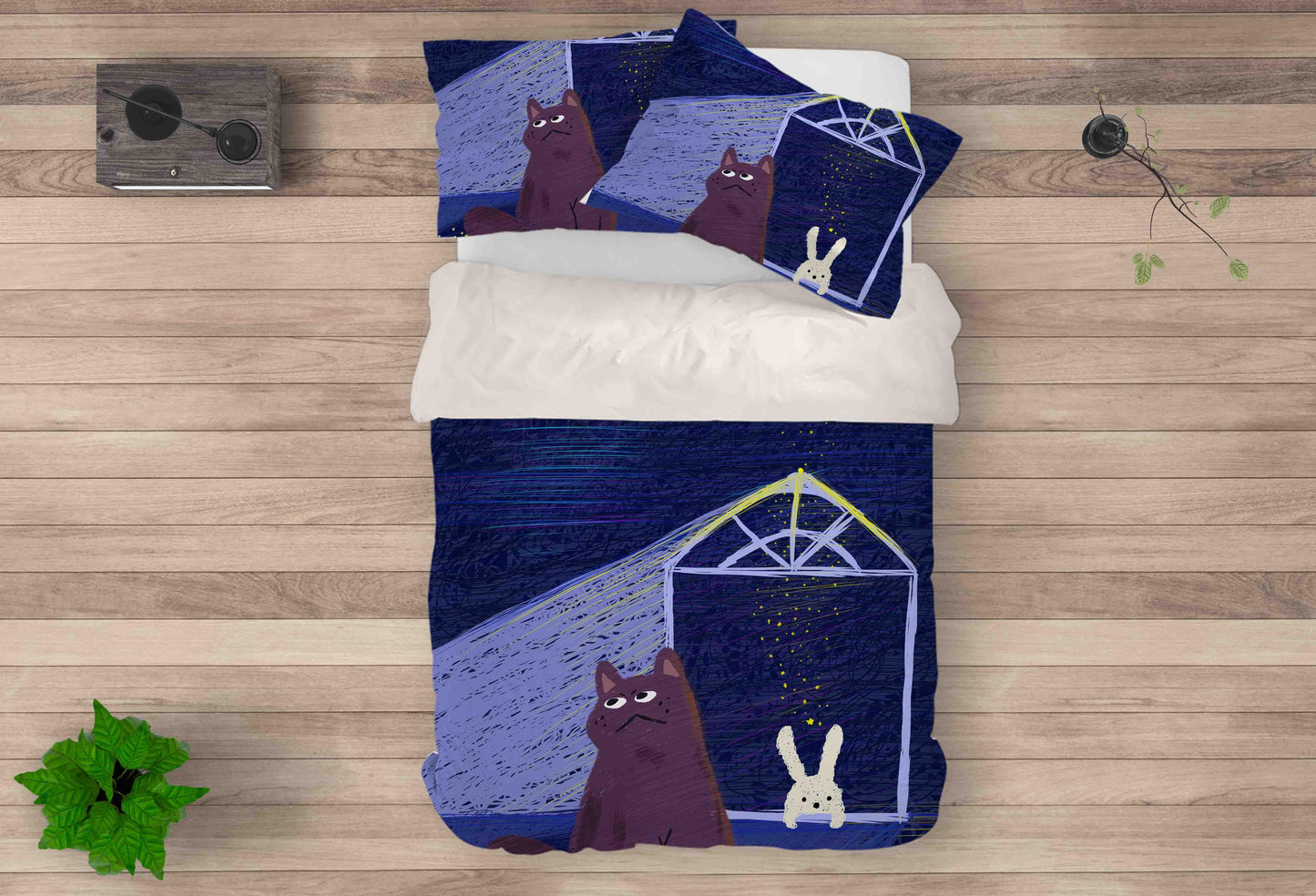 3D Blue House Rabbit Cat Quilt Cover Set Bedding Set Pillowcases 141