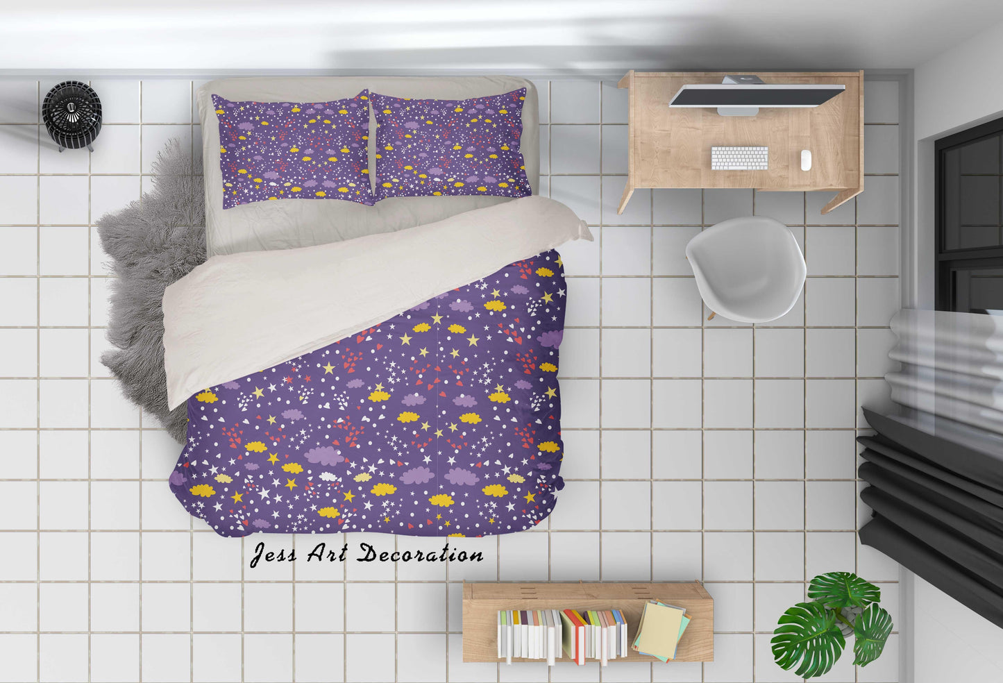 3D Cartoon Purple Cloud star Quilt Cover Set Bedding Set Pillowcases 9