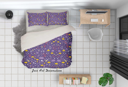 3D Cartoon Purple Cloud star Quilt Cover Set Bedding Set Pillowcases 9