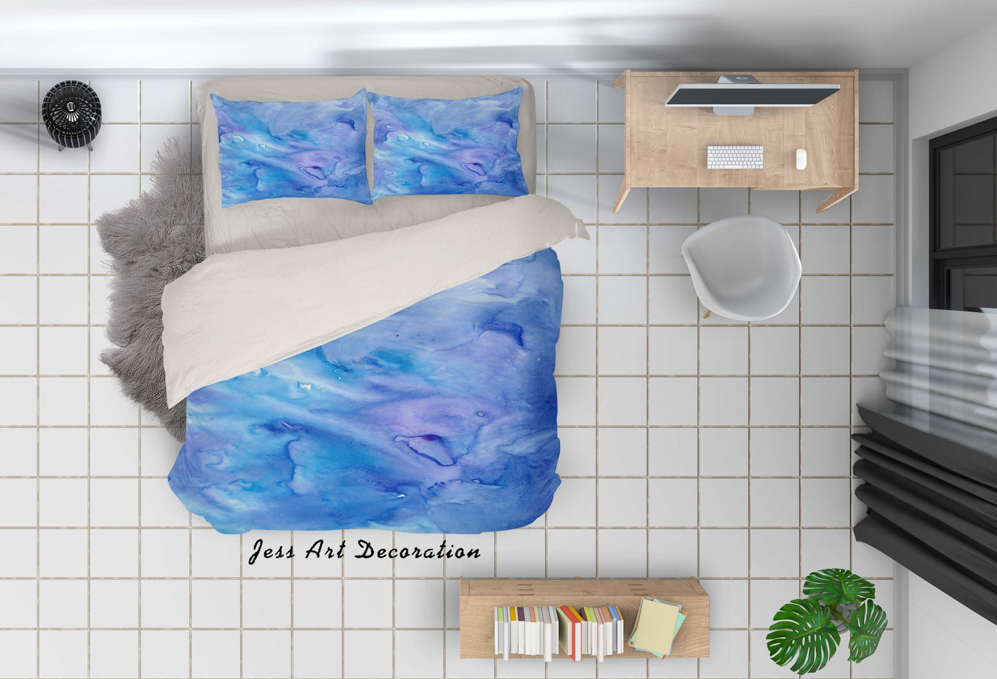 3D Blue Watercolor Quilt Cover Set Bedding Set Pillowcases 47