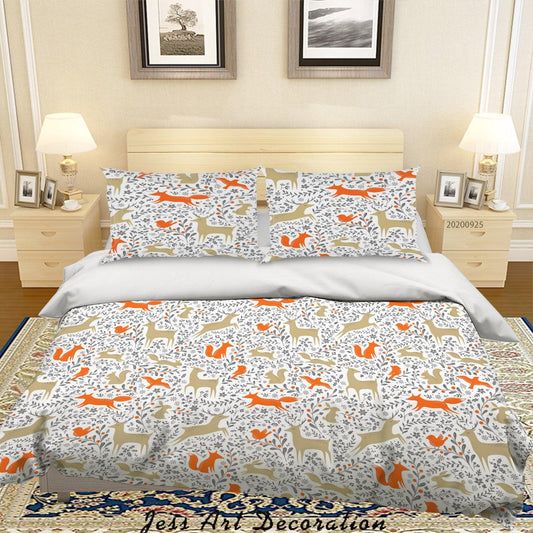 3D Cartoon Animal Fox Pattern Quilt Cover Set Bedding Set Duvet Cover Pillowcases WJ 6423