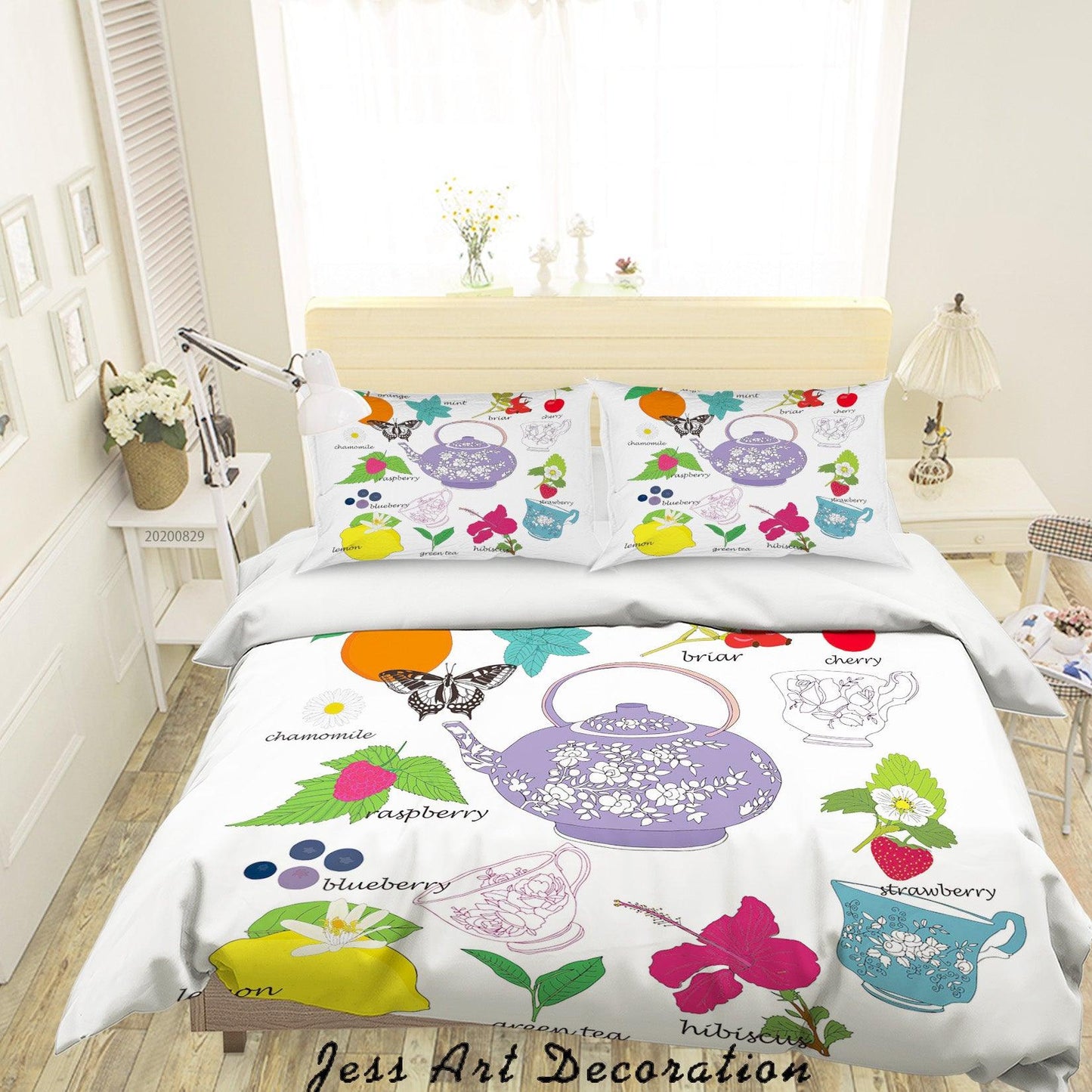 3D Abstract Hand Draw Cartoon Teacup Butterfly Pattern Quilt Cover Set Bedding Set Duvet Cover Pillowcases WJ 3579