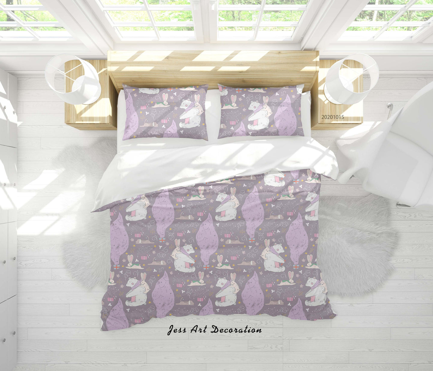 3D Cartoon Animal Bears Rabbits Present Pattern Quilt Cover Set Bedding Set Duvet Cover Pillowcases WJ 9682