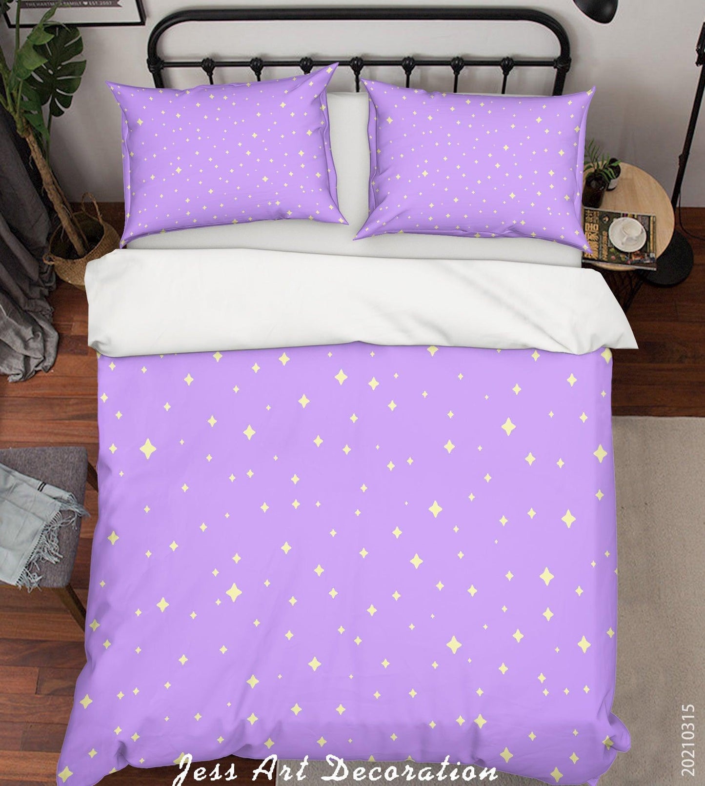3D Cartoon Purple Star Quilt Cover Set Bedding Set Duvet Cover Pillowcases 121