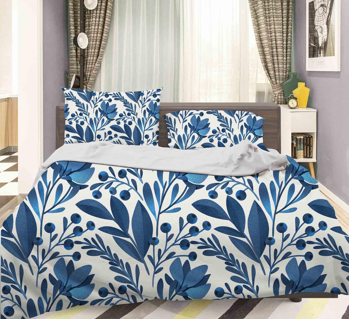 3D Blue Leaves Quilt Cover Set Bedding Set Pillowcases 54