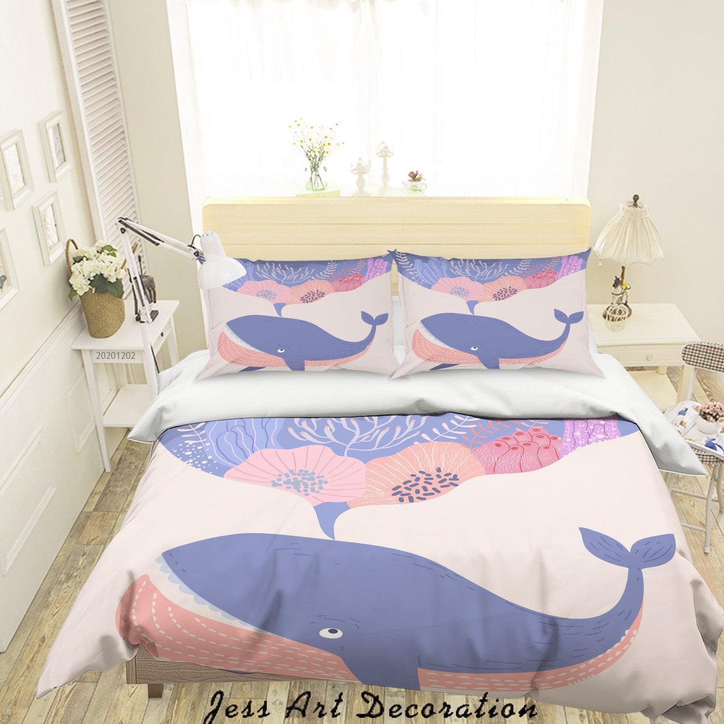 3D Cartoon Colorful Floral Ocean Whale Fish Quilt Cover Set Bedding Set Duvet Cover Pillowcases LXL