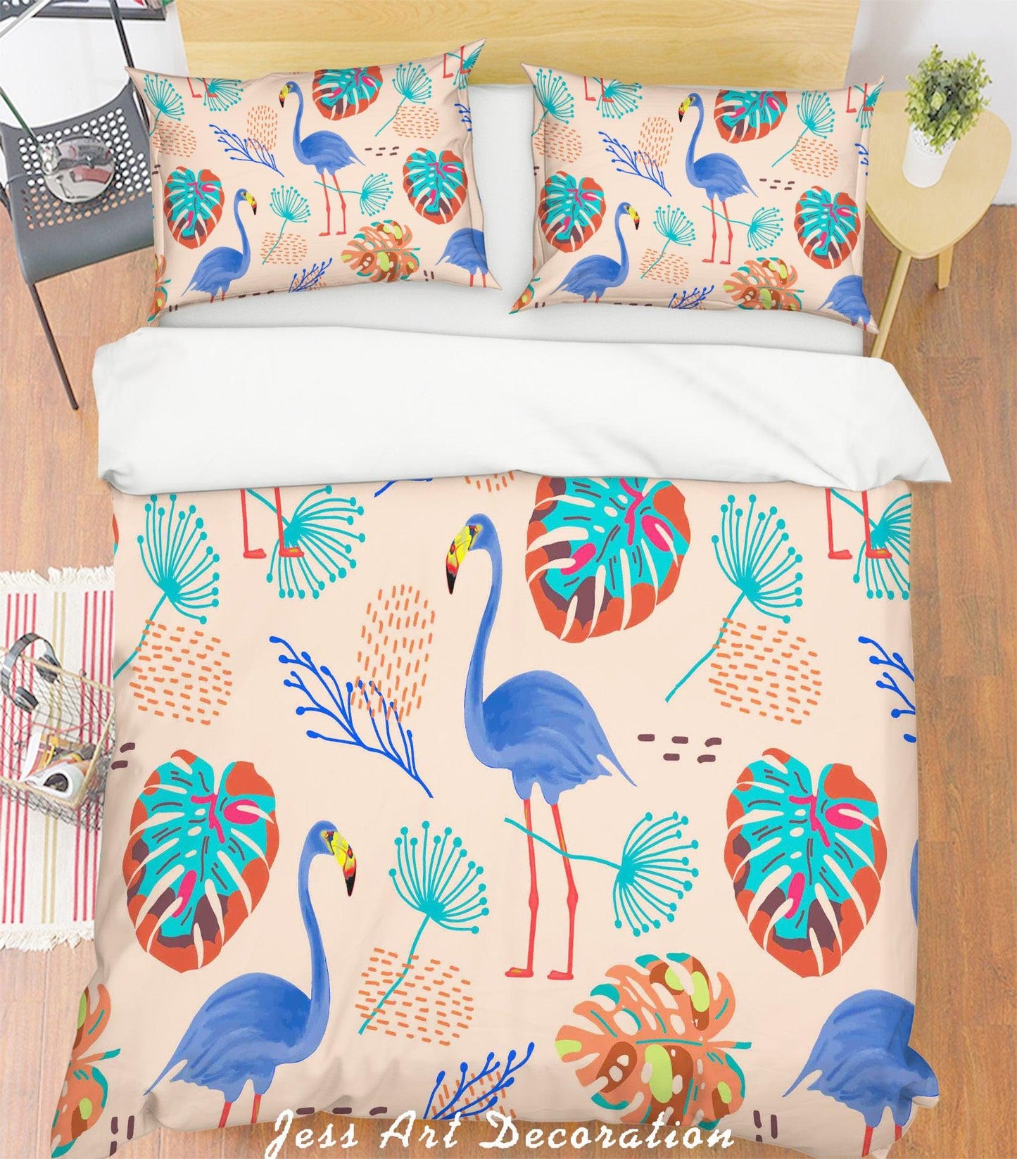 3D Cartoon Flamingo Palm Tree Quilt Cover Set Bedding Set Pillowcases  19