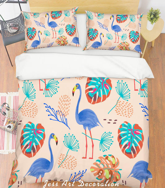 3D Cartoon Flamingo Palm Tree Quilt Cover Set Bedding Set Pillowcases  19