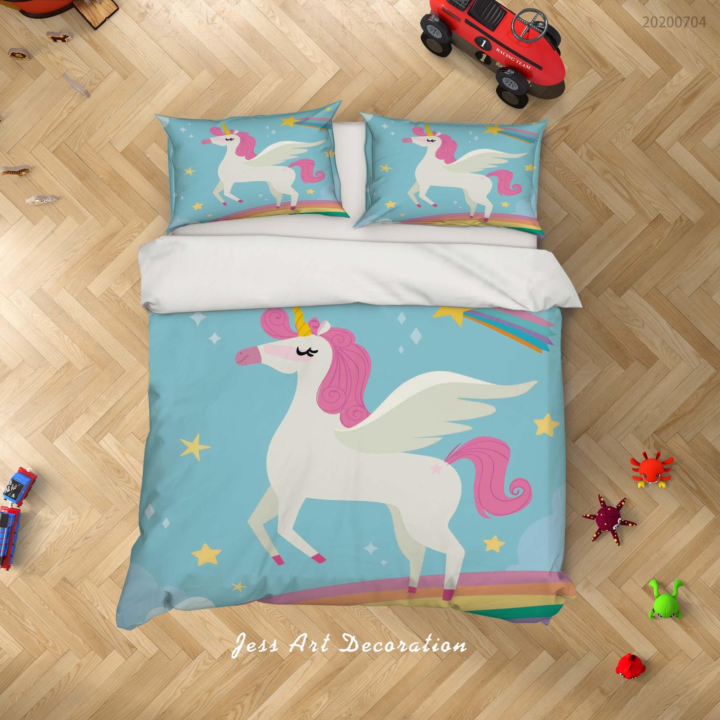 3D Blue Unicorn Quilt Cover Set Bedding Set Duvet Cover Pillowcases SF182