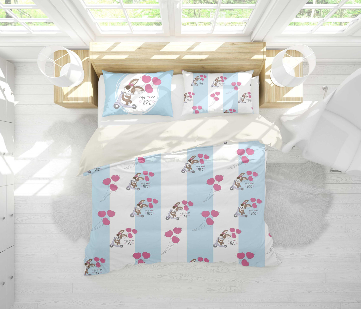 3D Cartoon Rabbit Balloon Quilt Cover Set Bedding Set Pillowcases 100