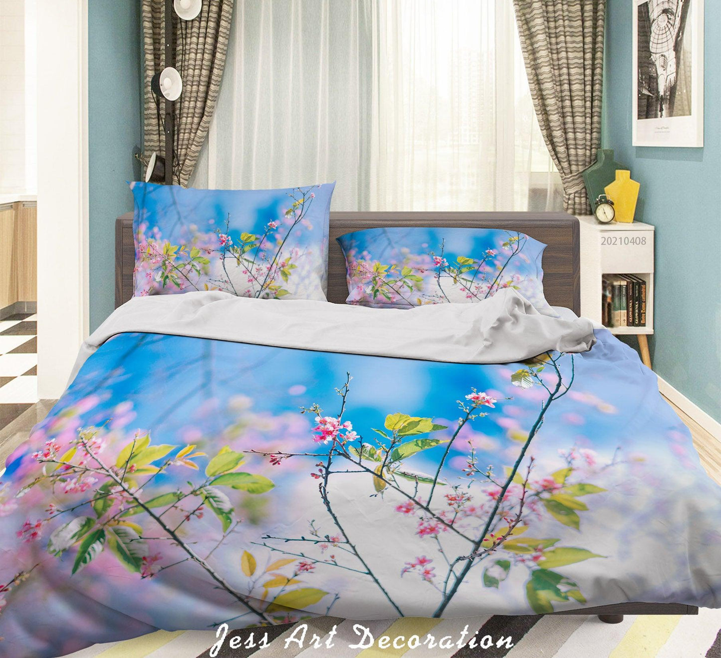 3D Blue Sky Pink Floral Quilt Cover Set Bedding Set Duvet Cover Pillowcases 294