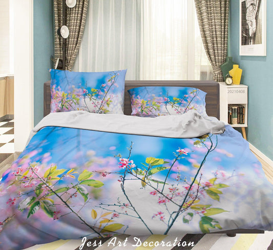 3D Blue Sky Pink Floral Quilt Cover Set Bedding Set Duvet Cover Pillowcases 294