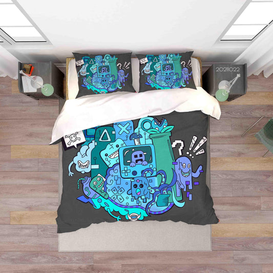 3D Abstract Blue Artistic Monster Graffiti Quilt Cover Set Bedding Set Duvet Cover Pillowcases 85