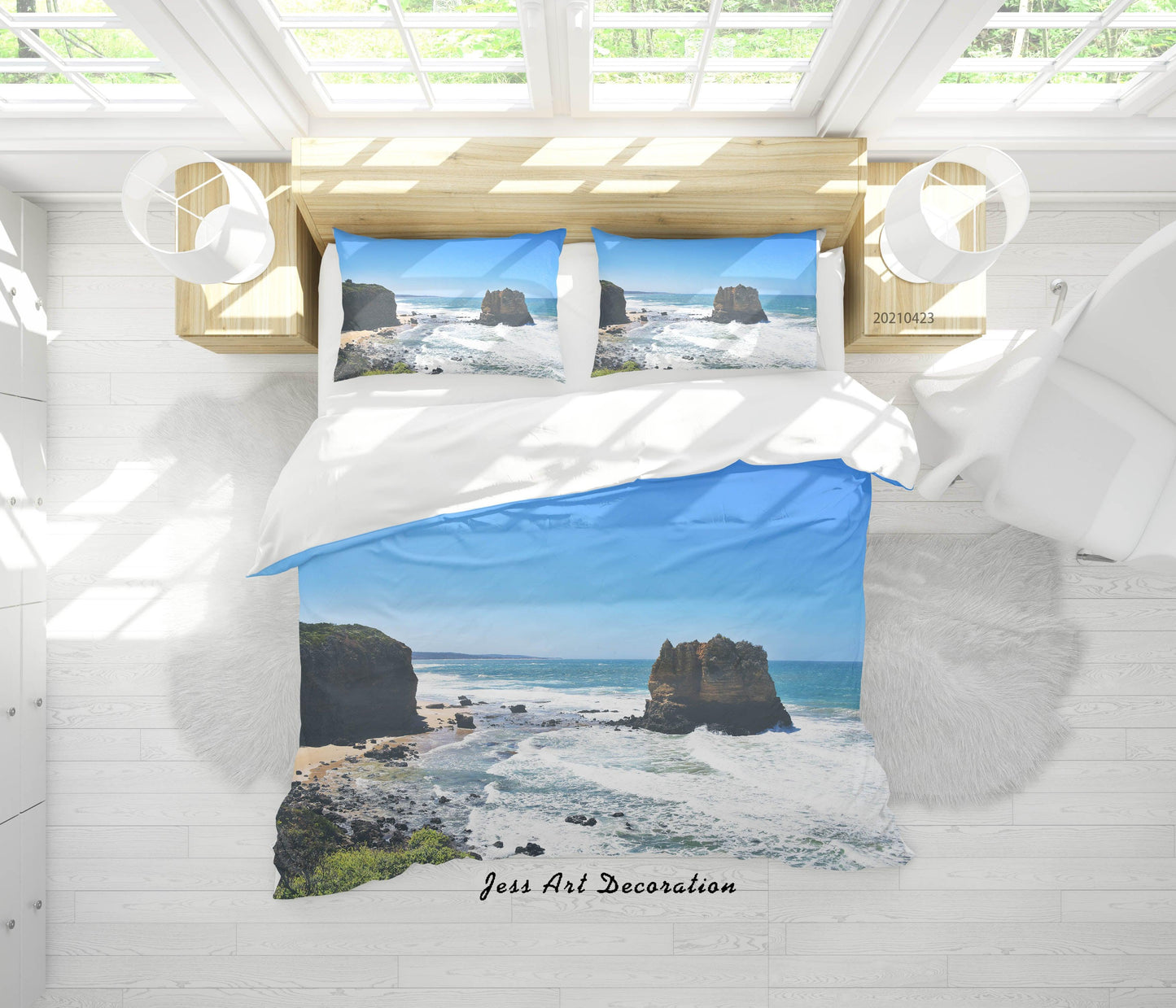 3D Blue Sky Sea Rock Landscape Quilt Cover Set Bedding Set Duvet Cover Pillowcases 66