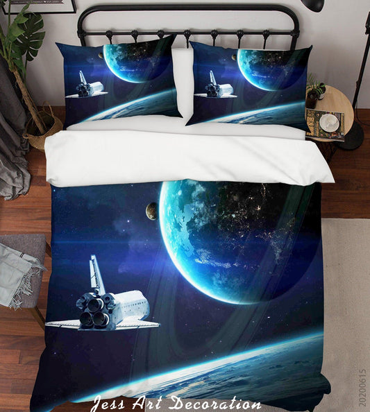 3D Blue Satellite Planet Space Quilt Cover Set Bedding Set Duvet Cover Pillowcases SF11