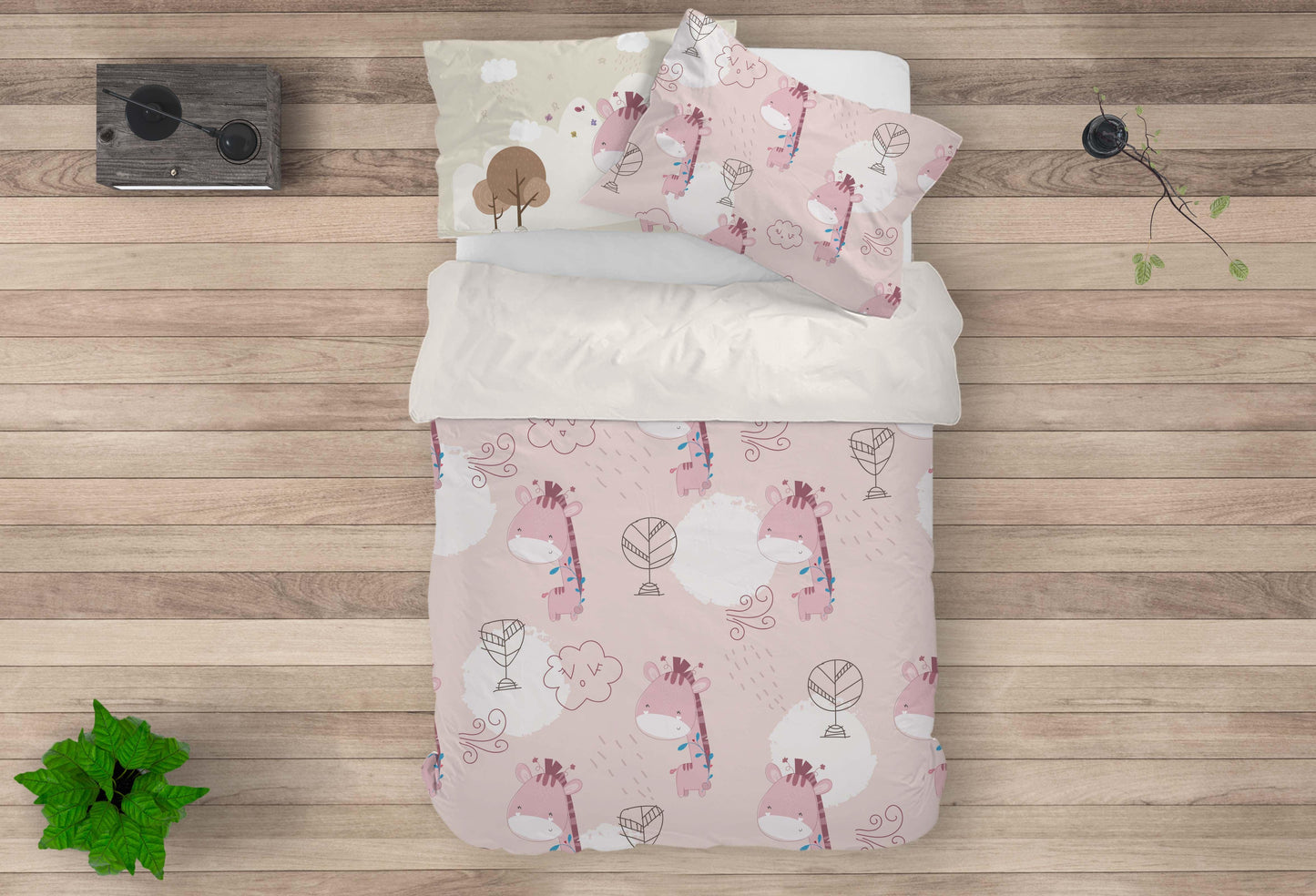 3D Cartoon Giraffe Cloud Pink Quilt Cover Set Bedding Set Duvet Cover Pillowcases LXL