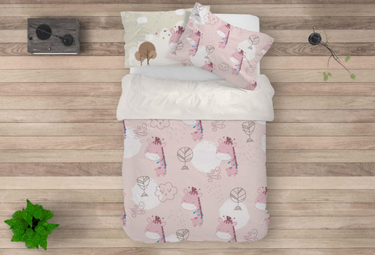 3D Cartoon Giraffe Cloud Pink Quilt Cover Set Bedding Set Duvet Cover Pillowcases LXL