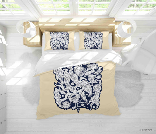 3D Abstract Marine Life Doodle Quilt Cover Set Bedding Set Duvet Cover Pillowcases 86