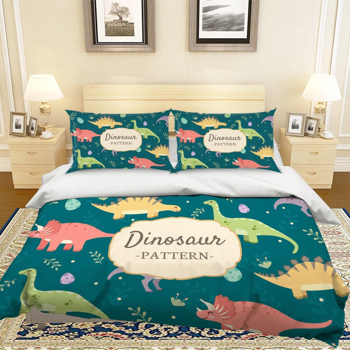 3D Cartoon Dinosaur Green Quilt Cover Set Bedding Set Pillowcases 29