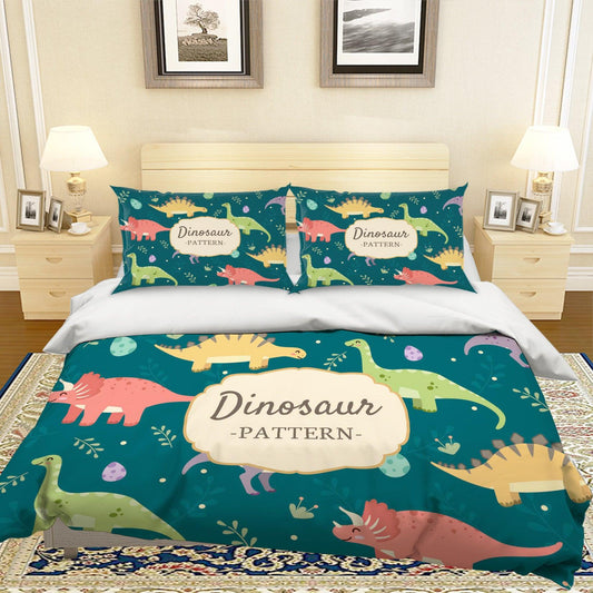 3D Cartoon Dinosaur Green Quilt Cover Set Bedding Set Pillowcases 29