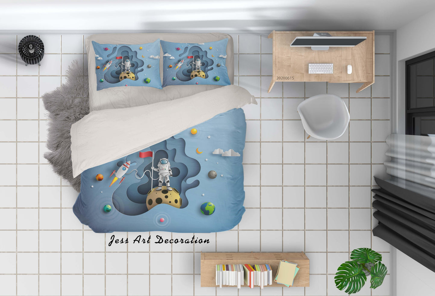 3D Blue Astronaut Planet Rocket Quilt Cover Set Bedding Set Duvet Cover Pillowcases SF06