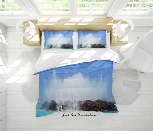 3D Blue Sea Wave Rock Quilt Cover Set Bedding Set Duvet Cover Pillowcases 112