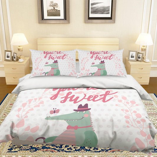 3D Cartoon Crocodile Flower Quilt Cover Set Bedding Set Pillowcases 47