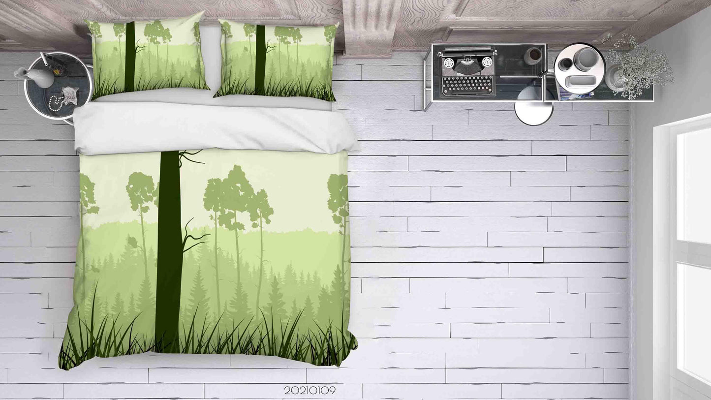 3D Cartoon Green Pine Forest Quilt Cover Set Bedding Set Duvet Cover Pillowcases 20 LQH
