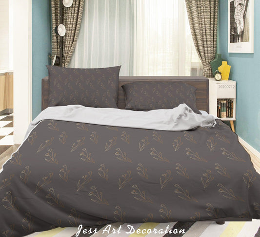 3D Abstract Vintage Gray Line Leaves Floral Pattern Quilt Cover Set Bedding Set Duvet Cover Pillowcases WJ 4090